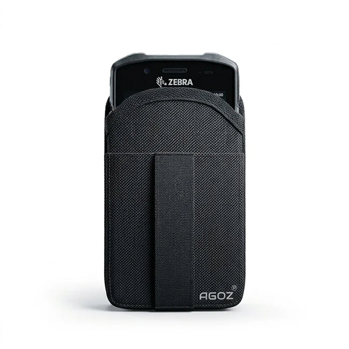 AgozTech black holster case holding Zebra TC53 mobile computer, front view